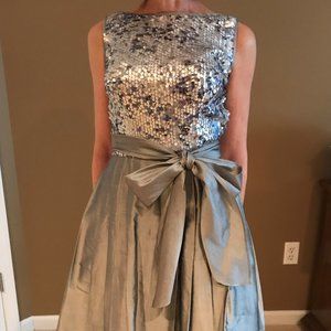 Silver Sequin & Taffeta Cocktail Prom Quinceanera Party Dress